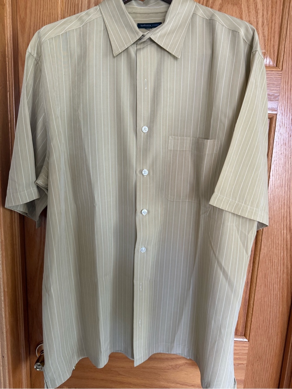 Van Heusen Tan Pinstripe Short-Sleeve Button-Down Shirt